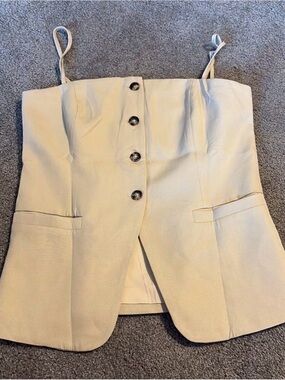 Amazon Cream Button-Front Strapless Blouse